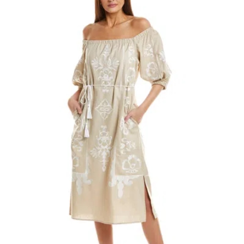 Vince Camuto off-the-shoulder Tassel Tie linen blend Midi dress Size 1X, NWT